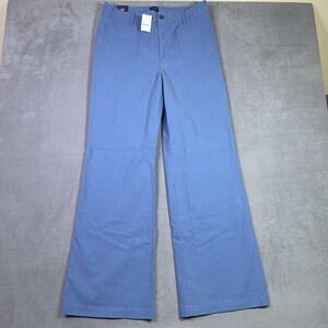 J.Crew Lizzie Pant 31T Tall Blue Wide Leg Cotton Linen Patch Pocket BW804 NEW